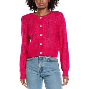 Cece Womens  Heart Button Pointelle Cardigan, Pink